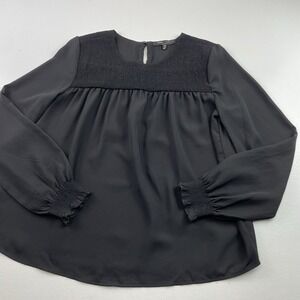 Romeo + Juliet  Womens Black Long Sleeve Smocked Blouse Top Size Medium Casual